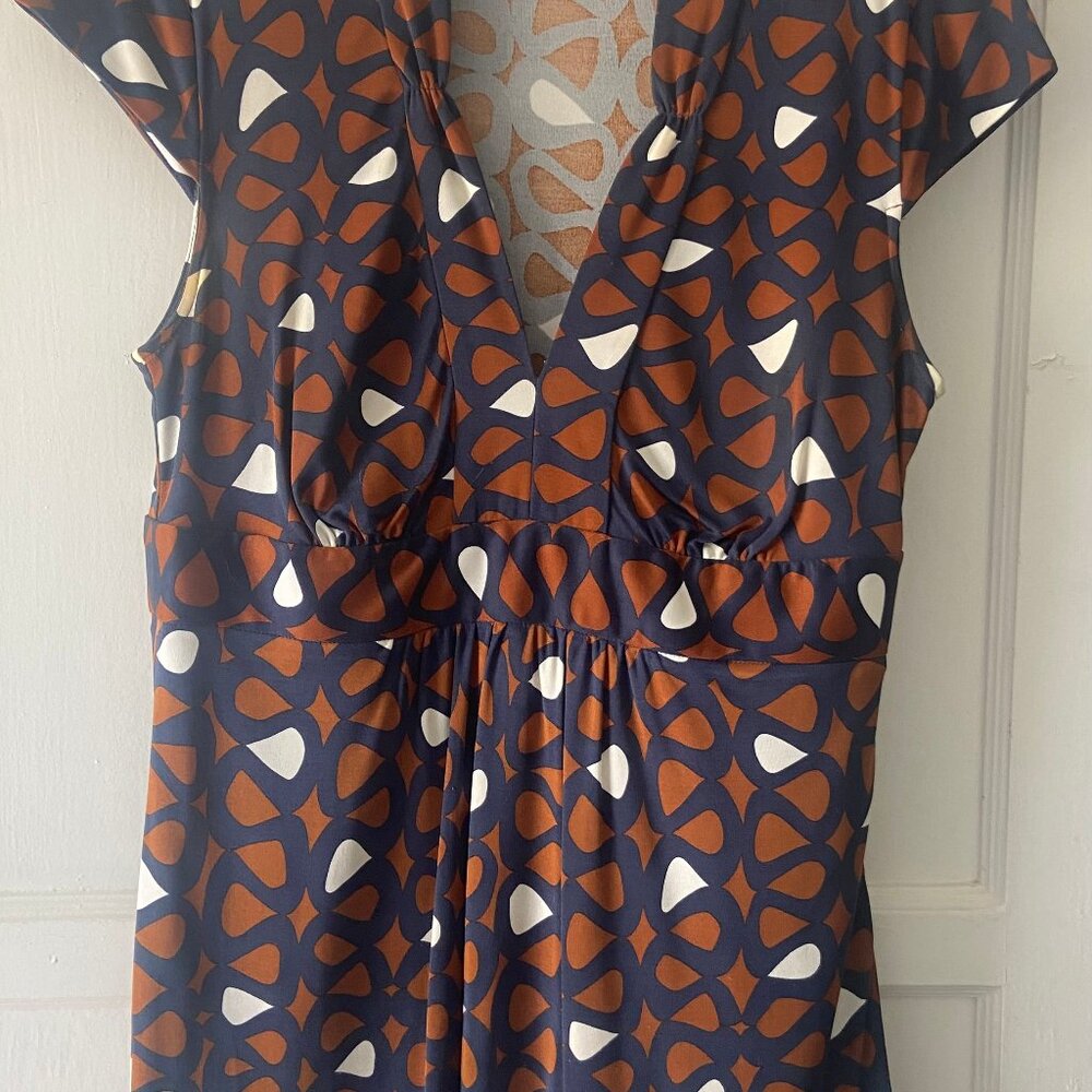 Trink Turk Silk Retro pattern Navy & Rust top - Size 8